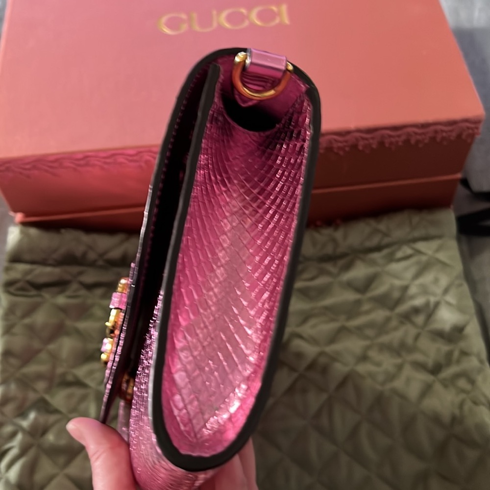 NWT Pink Shiny Gucci Horsebit ‘55 Anaconda Bag Comes with EVERYTHING - Picture 15 of 16
